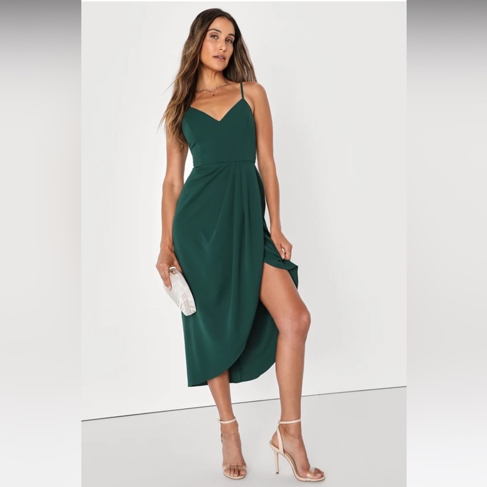 Lulus Reinette Dark Green Midi Dress XL